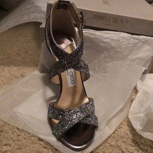Jimmy Choo Lottie Glitter Sandals Silver/ Navy